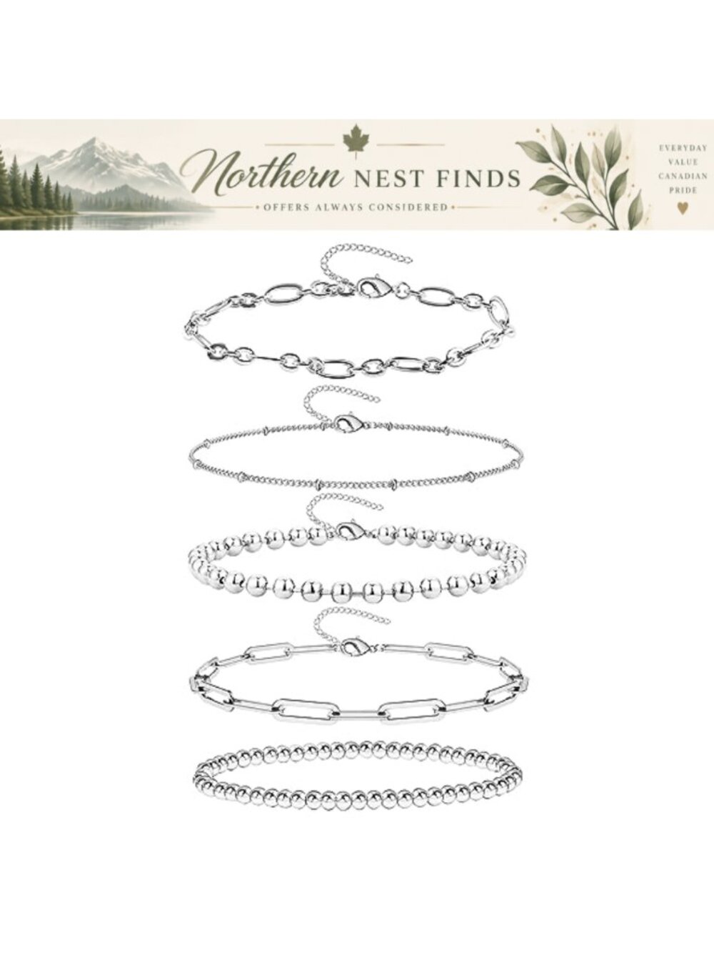 Dainty Stackable Layered Bracelet Set Adjustable Chain for Women